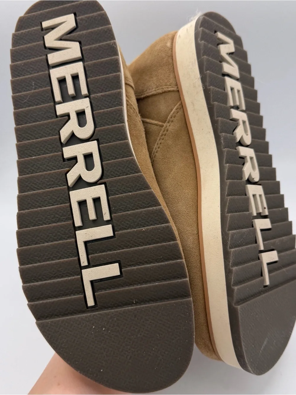 Merrell Juno Bluff Polar Ankle Snow Boots Womens Size 7.5 Beige Suede Waterproof